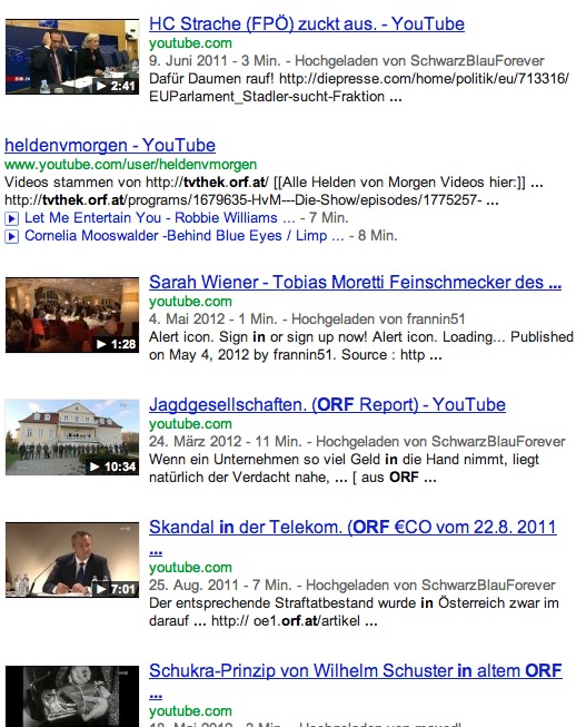 ORF Google Suche nur youtube ergebnisse